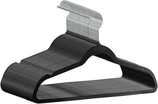 Premium Velvet Hangers 30 Pack, Non-Slip Suit Clothes Hangers, 360 Degree Swivel Hooks and Slim Profile to Maximize Closet Space Black/Silver
