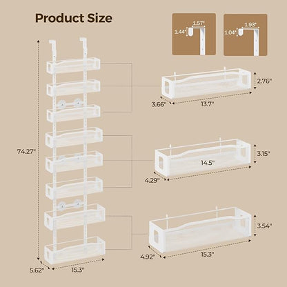 Delamu 8 Tier Over the Door Pantry Organizer, 2in1 Hanging or Wall Mount Spice Rack Seasoning, Adjustable Heavy-Duty Pantry Door Organizer and Storage for Kitchen Cabinet and Bathroom, 15.3" White
