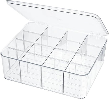 ZEXALOR Socks Underwear Drawer Organzier Dividers, 16 Compartment Removable Divided Plastic Storage Bin with Lid, Storage Organizer for Scarves Ties Bras, Clear Dresser Drawer Organizers