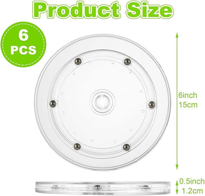 6PCS Small Lazy Susan 6 Inch, Transparent Acrylic Turntable for Cabinet Organization, 360 Degree Rotating Spice Rack for Kitchen, Fridge, Pantry & Bathroom Vanity