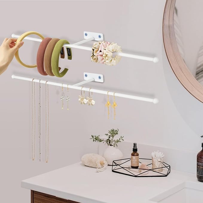 2 Pack Wall Jewelry Organizer, 14.5'' Necklace Holder for Hanging Earring, Ring, Bracelet, Hairband, Glasses Storage, Decorative Space-Saving Jewelry Display-White