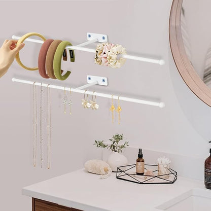 2 Pack Wall Jewelry Organizer, 14.5'' Necklace Holder for Hanging Earring, Ring, Bracelet, Hairband, Glasses Storage, Decorative Space-Saving Jewelry Display-White