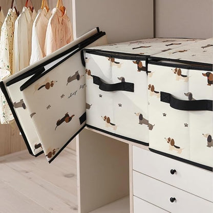 Stackable Clothes Storage Bins with Lids,Closet Organizers Fabric Cat Printing Box for Home and Office,Blanket Clothes Organizers,Under Bed Storage Containers 3 Pack.