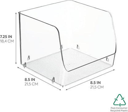 InterDesign iDesign Linus Stacking Organizer Bins for Kitchen, Pantry, Office, Bathroom, Extra Large-Clear (Pack of 4)