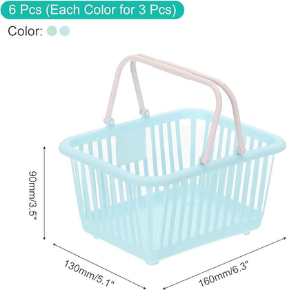 PATIKIL 6PCS Mini Shopping Basket, Small Plastic Basket Mini Storage Basket Grocery Tiny with Handles Organizer Filtered Water for Organizing Toys Eggs Fruits Snacks,Blue Green