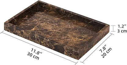 Marble Bathroom Vanity Tray, Natural Luxury Vanity Home Kitchen Bathroom Table Tray, Stone Decorative Countertop Dresser Trays for Key Coffee Perfume Jewelry Makeup (Dark Brown, 12"x 8" x1.2")