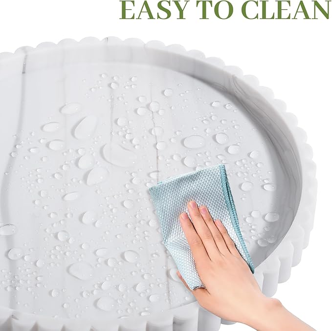 Round Bathroom Tray Silicone Kitchen Counter Decor Vanity Organizer Decorative Coffee Table Tray for Perfume, Candle, Soap Dish, 9 Inch, Marble