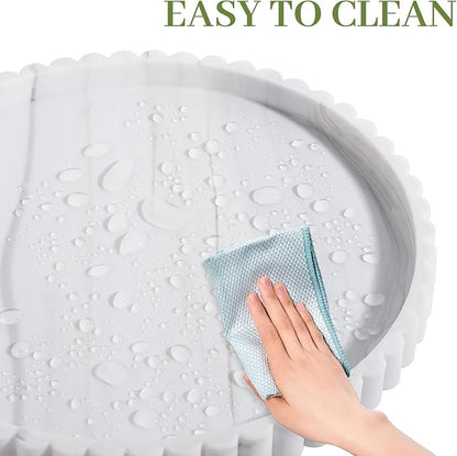 Round Bathroom Tray Silicone Kitchen Counter Decor Vanity Organizer Decorative Coffee Table Tray for Perfume, Candle, Soap Dish, 10 Inch, Marble
