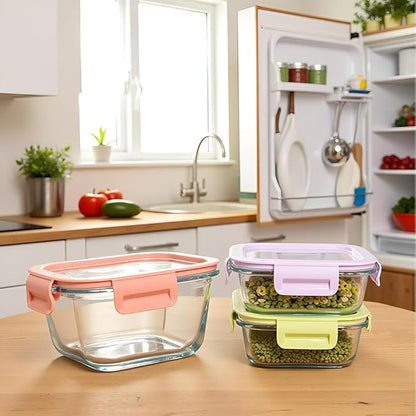 8 Pcs Square Glass Food Storage Container with Lids, 16OZ Square Glass Meal Prep Containers Set, 2 Cup glass Food Storage for Lunch Salad, Microwave, Oven, Freezer, Dishwasher Safe (4 Pack)