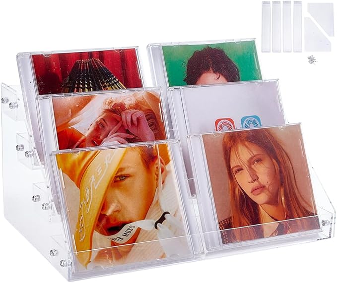 4 Layers Acrylic CD Holder CD Cases Cosmetic Storage Holder Nail Polishes Organizer Shelf Acrylic Makeup Display Rack Stand Clear Cosmetic Display Shelf for DVD Case Makeup Jewelry