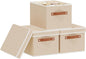 Fabric Storage Boxes with Lids, 10.2×7.8×6.7 Inch Clothes Bins for Shelves, Closet Organizers for Organizing with Handles, Beige, 3-Pack