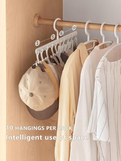 Hat Hangers for Closet, 360 Rotating Hat Organizer Racks for Baseball Caps Door Hat Racks for Baseball Caps, Baseball Hat Holder for Closet Storage, Fits All Caps-White (5 Clips + 5 Hooks)
