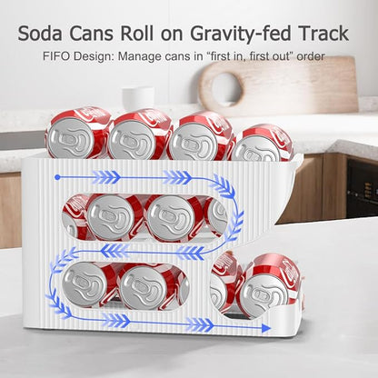 Sotfamily FIFO Soda Can Organizer for Pantry/Fridge, Automatic Rolling Pop Can Dispenser/Storage/Holder/Container for Refrigerator or 12" Deep Shelf, Space-Saving Drink Organizer for 12 Standard Cans