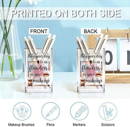 May Your Day Be As Flawless As Your Makeup Acrylic Cosmetic Holder, Funny Makeup Brush Holder Gifts for Cosmetologist Women Girls, Bathroom Vanity Storage for Make up Brushes