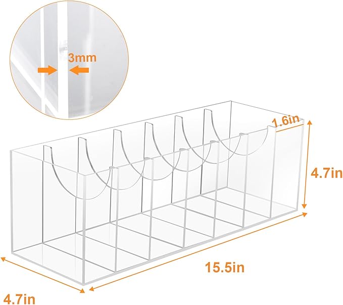 JASGOOD Belt Organizer for Closet,Acrylic 7 Compartments Storage Holder with Dust Cover Lid for Closet Drawer, Display Case for Belts, Ties, Watches, Jewelry and Accessories