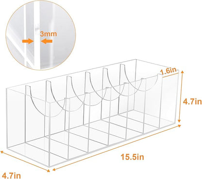 JASGOOD Belt Organizer for Closet,Acrylic 7 Compartments Storage Holder with Dust Cover Lid for Closet Drawer, Display Case for Belts, Ties, Watches, Jewelry and Accessories