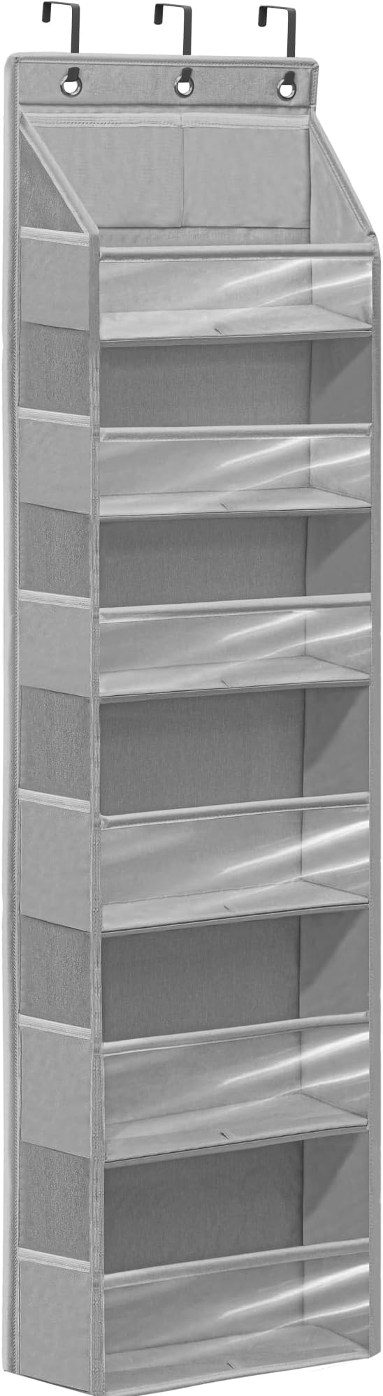 Over Door Organizer with 6 Extra Large Pockets and 12 Side Pockets, Large Capacity Hanging Storage Organizer with Clear Window for Shoes, Diapers, Grey, 6 Layers, 1-Pack