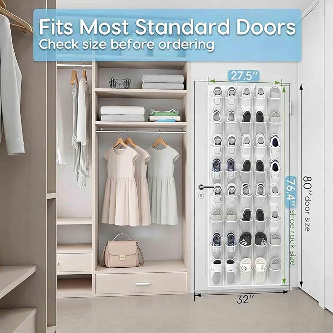 40 Large Mesh Pocket Over the Door Shoe Organizer,Hanging Shoe Rack for Door,Shoes Organizer Hanger with Large Capacity (black)