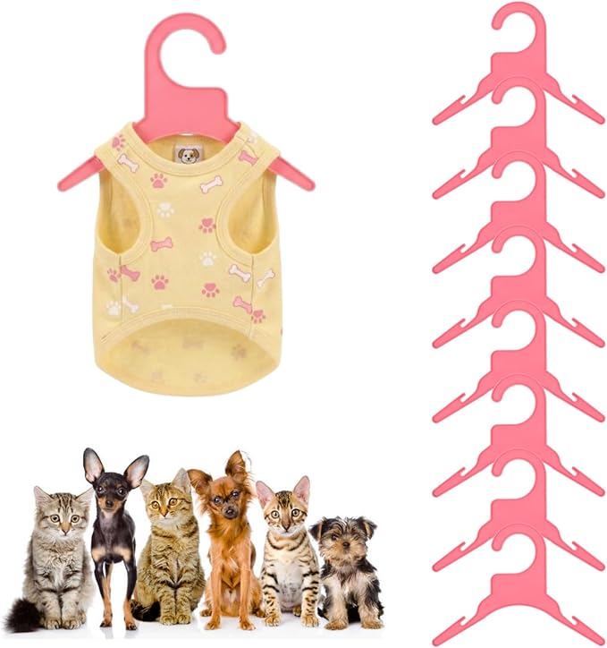 POPETPOP 20 Pcs Plastic Dog Clothes Hangers Anti-Skid Pet Clothing Drying Rack for Small Dogs Cats Lightweight Puppy Coat Organizer for Indoor Outdoor Use 7.48X3.54 Inch