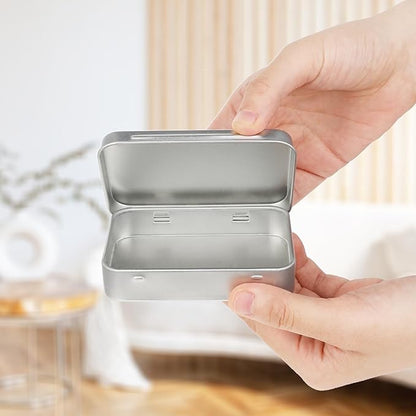 Metal Tins with Lids, Rectangular Small Metal Box with Lid Hinged Tin Box Container with Lid Portable Small Silver Storage Tin Case with Hinged Lids for Home Storage Organizer