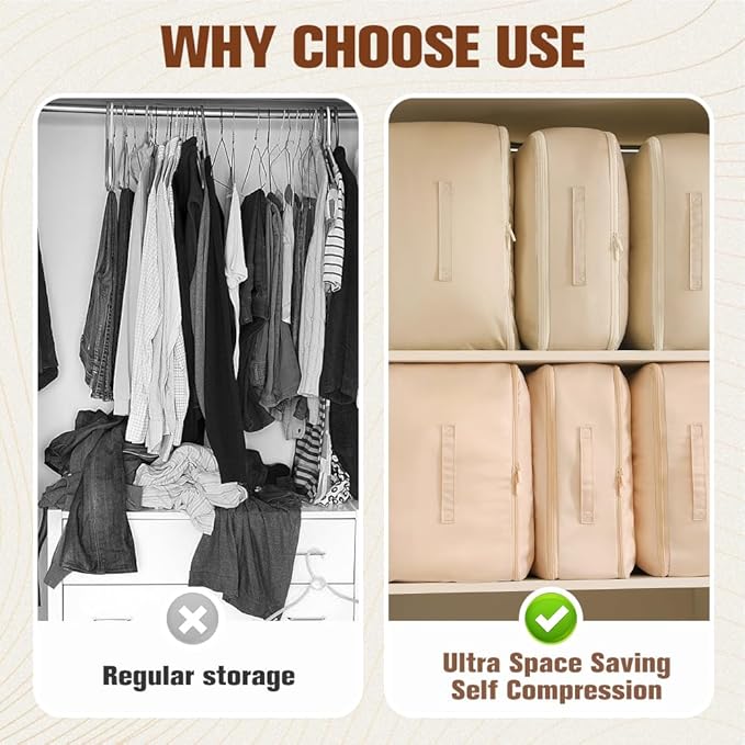 Ultra Space Saving Self Compression Organizer, Blanket Storage, Space-Saving Storage Bag, High-End Quilt Packaging Cube Bedding Storage Bag (Beige, XL (54 * 42 * 60CM))