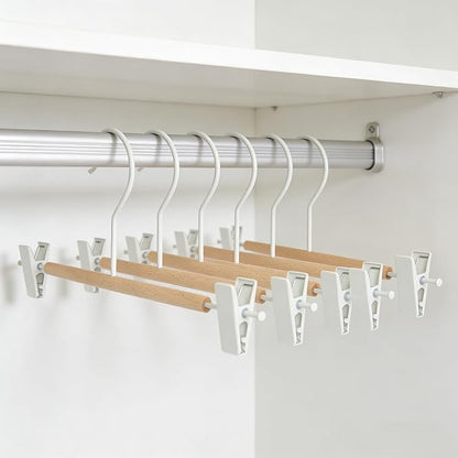 Premium Matt Metal Pants Hanger 20 Pack Smooth Beech Wood Pants Bar,Solid Natural Wooden Pant Bottom Hangers, Trouser Hangers for Slacks Jeans with 2-Adjustable Anti-Rust Clips (Pant Hanger)