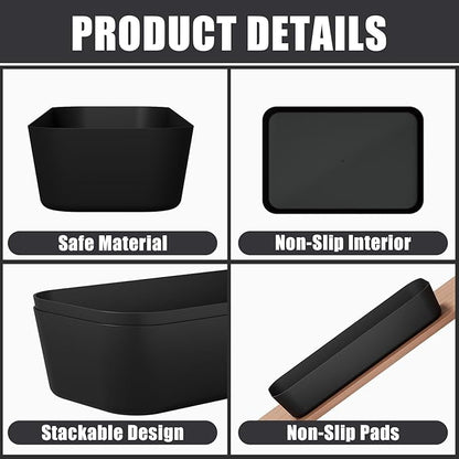 Plastic Drawer Organizers, 10 PCS Drawer Organizer Bins, Bathroom and Vanity Organizer Plastic Tray, Makeup Organizer and Storage for Makeup, Bedroom, Kitchen Gadgets Utensils and Office (Black)