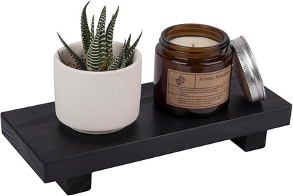 Bathroom Counter Organizer Wood Pedestal Stand Farmhouse Decorative Tray Soap Holder for Kitchen Decor, Small, Black