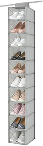 Sadnyy 10-Shelf Hanging Closet Shelf Shoe Organizer with Dust Cover Hanging Closet Organizer Dorm Essentials for Girls Boys Clothes Storage for Hats and Handbags, 10 kg Load Capacity(Gray)