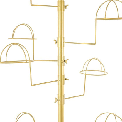 Hat Rack with 16 Circular Hooks, Metal Hat Display Stand, Freestanding Rotating Hat Stand, Adjustable Large Hats Display Rack, Modern Floor Wig Rack for Home Retail Store (Gold)
