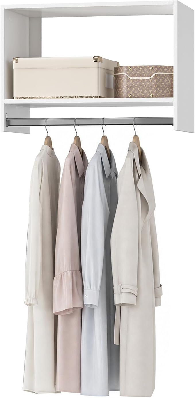 19.5" Wide Tall Hanging Modular Closet System, Wall-Mounted Closet Organizer with Shelf and Hanging Rod, White