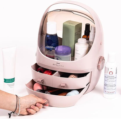 STYLPRO Beauty Storage Pod, Cosmetics & Skincare Organiser with 3 Drawers, Detachable Lid, Dustproof Cover & Travel Handle for Dresser, Bedroom, Bathroom & Home Organisation