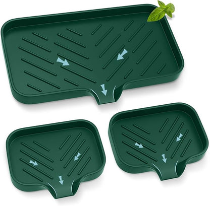 Kitchen Sink Tray,Sponge Holder for Kitchen Sink Self Draining Kitchen Soap Tray Premium Silicone Soap Holder for Bathroom Kitchen Counter Sink Caddy Organizer for Dish Soap Bottle,Soap Dispenser