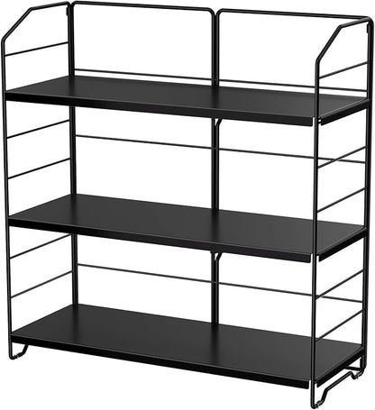 BOIVSHI Bathroom Countertop Organizer, 3-Tier Bathroom Counter Organizer, 8-Levels Height Adjustable, Bathroom Organizer for Kitchen, Pantry, Livingroom, Offices Storage, Metal Black