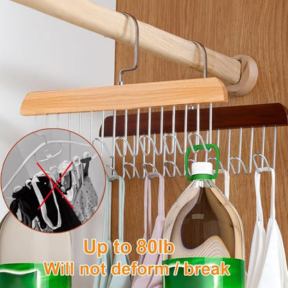 Belt Hangers for Men - 2 Pack Belt Organizer for Closet with 16 Metal Hooks Bra Organizer for Closet - Non-Slip Belt Holder for Closet Space Saving Belt Holder Belt Rack for Closet Brown