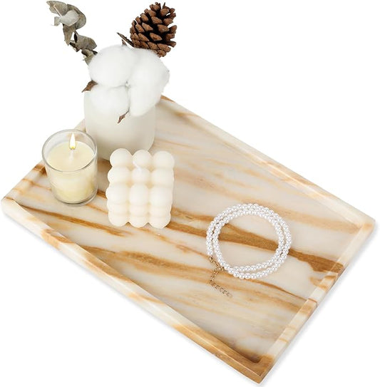 100% Natural Marble Vanity Tray - Real Stone Storage Organizer for Bathroom/Kitchen/Vanity/Dresser, Countertop Tray for Perfume, Jewelry, Home Decor, 11.8 x 7.8 x 0.7 Inch