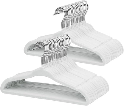 ManGotree 11" Baby Velvet Hangers, Non-Slip Infant Coat Hangers, Ultra-Thin Toddler Felt Hanger with 360° Swivel Hook, Space Saving Children's Hanger for Kids Clothes, 48 Pack (White)