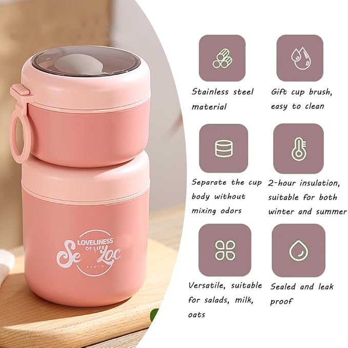 18+10 oz Reusable Yogurt Containers with Lids and Spoons,Overnight Oats Cereal Containers with Lids,Snack Cup Box Stackable Breakfast and Lunch Containers (Pink)
