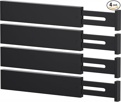 Bamboo Drawer Dividers,17-22" Adjustable Kitchen Drawer Organizer for Clothes,4 Pack Expandable Drawer Organization Separators for Bedroom,Bathroom,Dresser and Office,Black