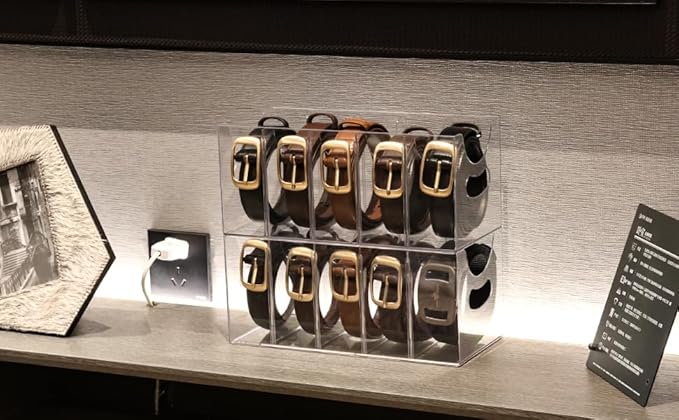 Belt Organizer - Clear Stackable Belt holder for Closet and Drawer Storage - 5 Compartments with Removable Dividers, Multi-Purpose Display Bins With Inserts For Ties, Socks, underwear (1)