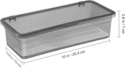 Cabilock Flatware Tray with Lid, Kitchen Cutlery Tray and Utensil Drawer Organizer, Silverware Countertop Storage Container with Cover 10 * 2.8 * 3.9 inches