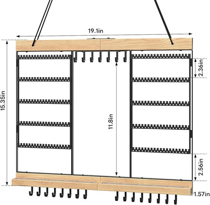 Feyejade Large Rotating Hanging Jewelry Organizer, 5-Tier Earring Holder Storage Holds up to 180 Pairs, Wall Mounted Jewelry Rack for Earrings, Necklaces, Bracelets and Rings, for Girls, Black