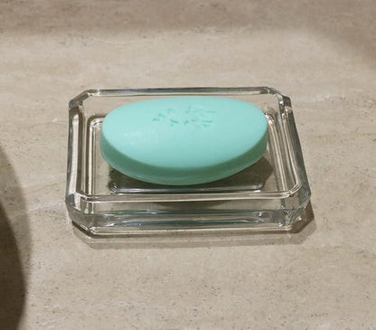 Clear Glass Soap Dish, Heavy Soap Holder for Bathroom, Sink and Kitchen