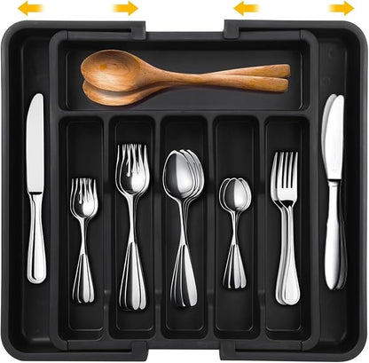 SmartSlide Silverware Drawer Organizer, Expandable Cutlery Tray for Kitchen Drawers, Adjustable Cutlery and Flatware Organizer, Spoons Forks Knives Holder Storage Dividers (57 CM x 38 CM)