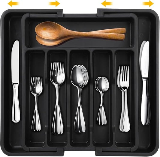 SmartSlide Silverware Drawer Organizer, Expandable Cutlery Tray for Kitchen Drawers, Adjustable Cutlery and Flatware Organizer, Spoons Forks Knives Holder Storage Dividers (57 CM x 38 CM)