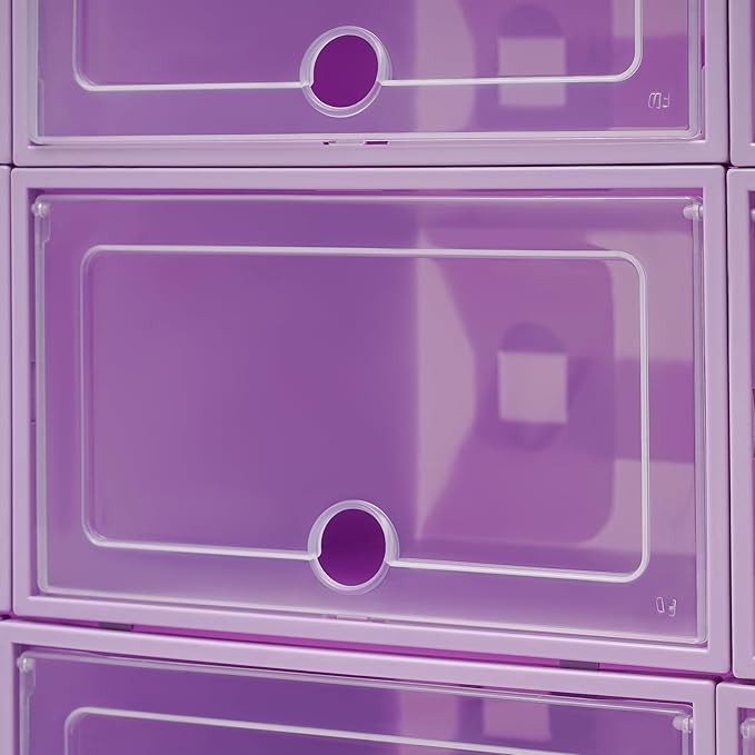 Shoe Storage Boxes Organizers, Clear Plastic Stackable 24 Pack, Shoe Rack & Holder Substitute, Sneaker Containers, Toy Storage Organizer Bins for Entryway, Closet, Under Bed, Purple