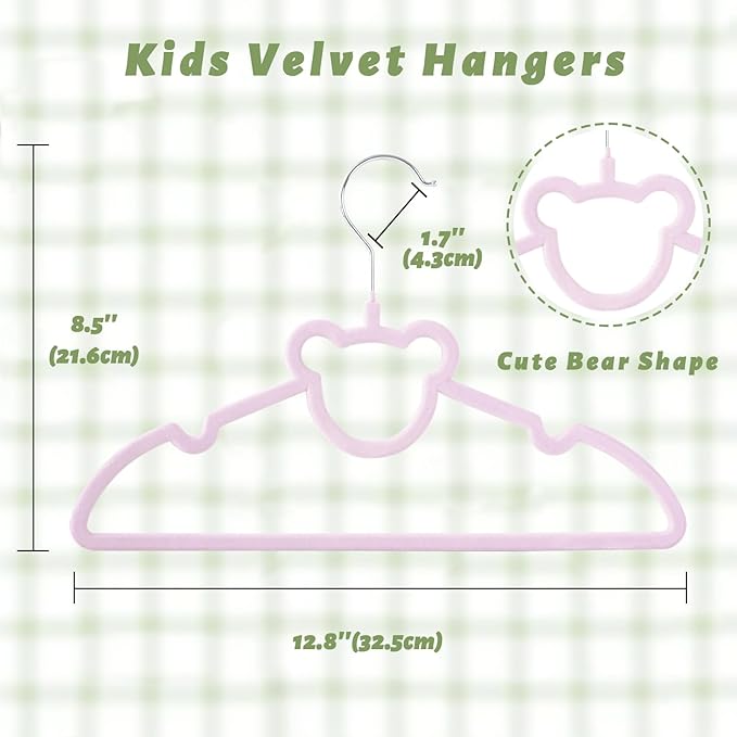 ManGotree 12.8" Kids Velvet Hangers, Non-Slip Felt Baby Clothes Hanger, Cute Bear Hanger for Nursery, Space Saving Toddler Hangers for Children's Closet (20 Pack, Purple)