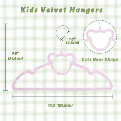 ManGotree 12.8" Kids Velvet Hangers, Non-Slip Felt Baby Clothes Hanger, Cute Bear Hanger for Nursery, Space Saving Toddler Hangers for Children's Closet (20 Pack, Purple)