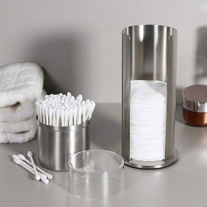 Buachois Cosmetic Cotton Pads Storage Rack,2 in 1Stainless Steel Cotton Swabs Holder Dispenser,Cotton Pads Swabs Organizer Box Cosmetic Cases Holder