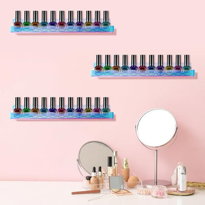 BTremary 15" Nail Polish Rack Wall Mounted Floating Shelves Acrylic Paints Gel Polish Organizer and Storage with End Caps for Kid Room, Books, Nail Techs, Art Lovers, Great Display Salons, Rainbow